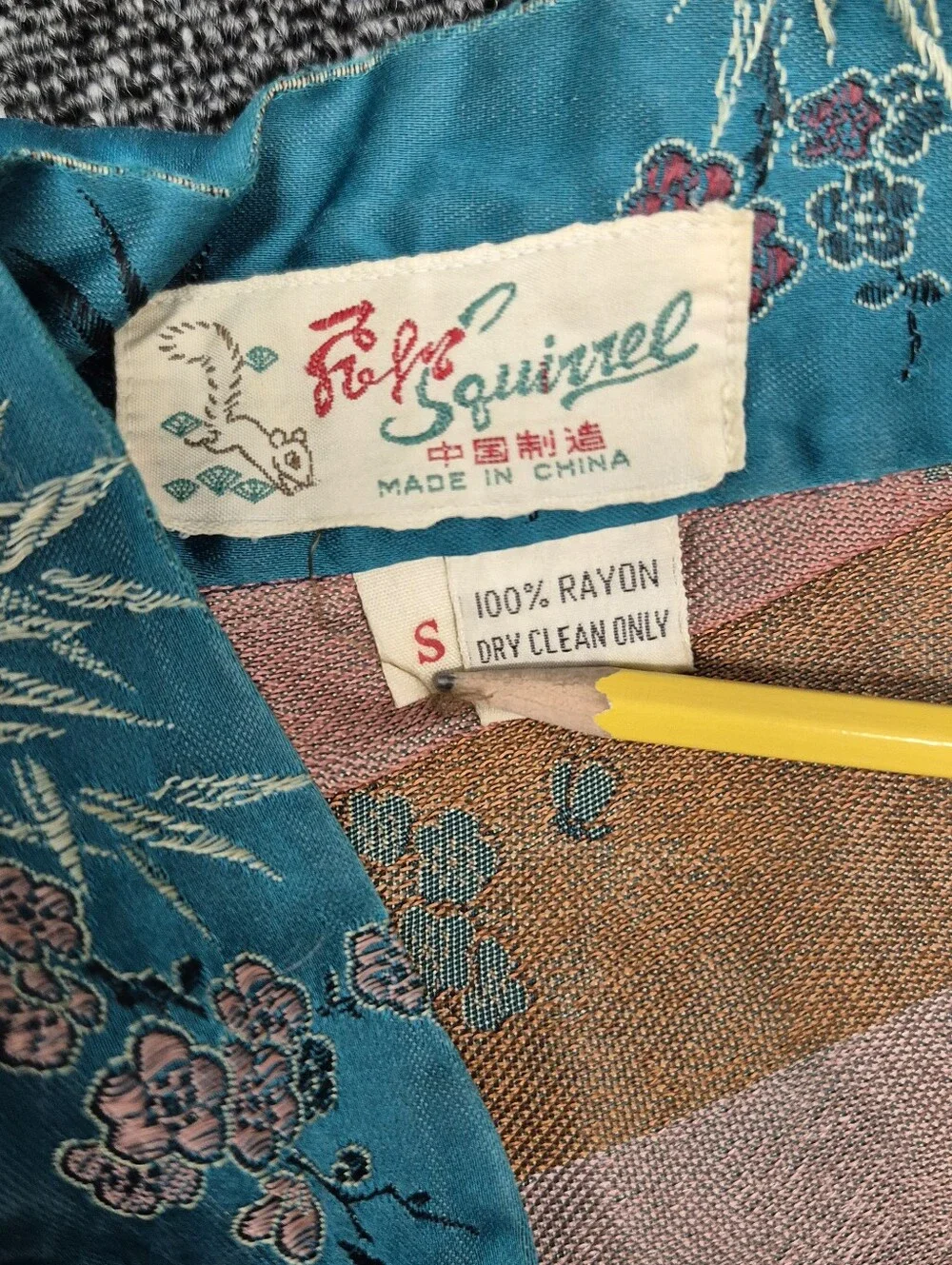 Flying Squirrel Vintage Teal Floral Rayon Kimono Robe - Small
